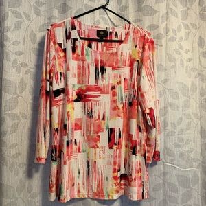Colorful 3/4 Sleeve Crewneck Blouse